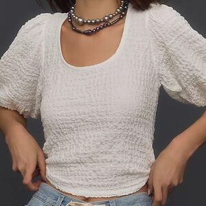 NWT Daniel Rainn White Textured Balloon Sleeved Women's Top
